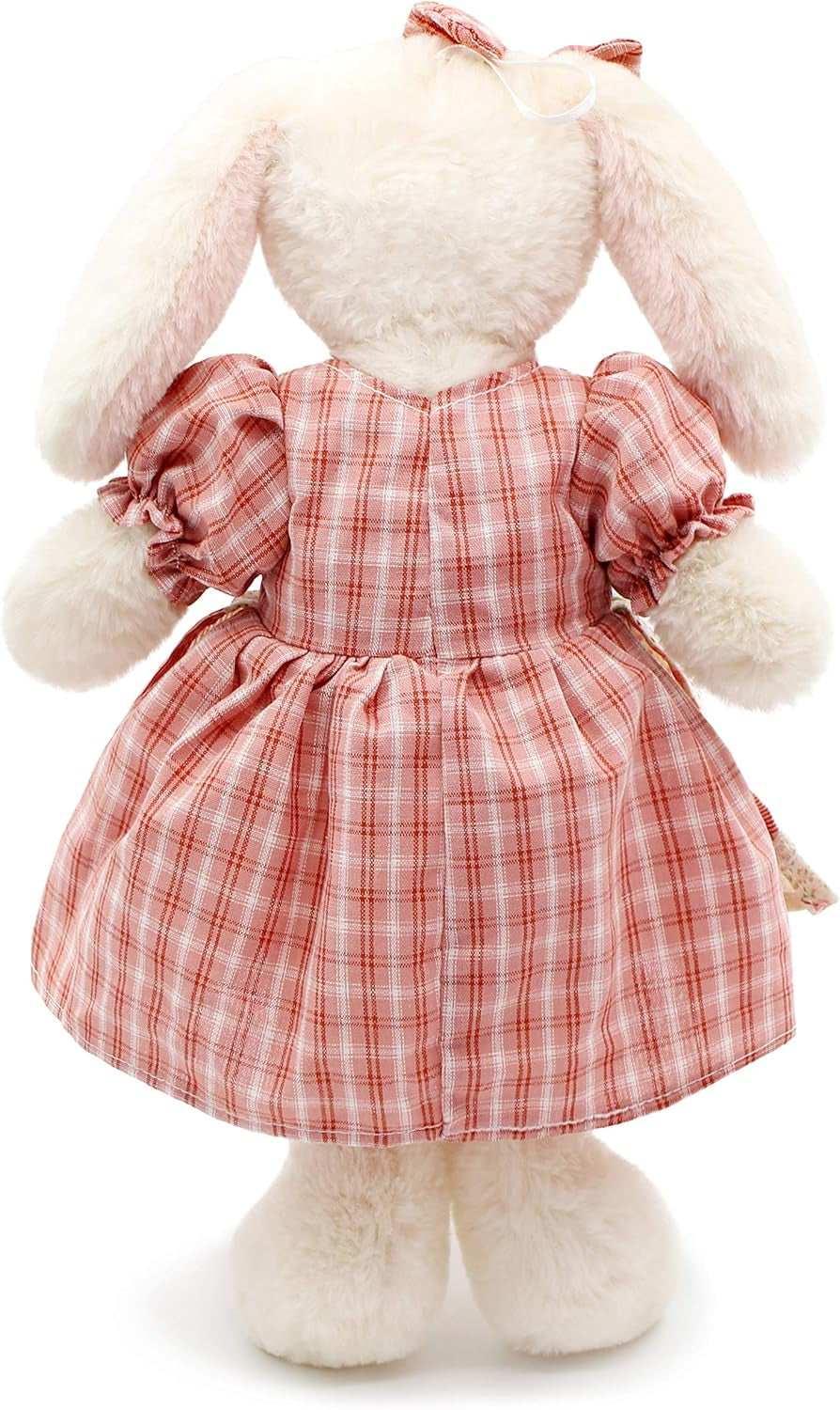 Small Soft Stuffed Animal Bunny Rabbit Plush Toy for Baby Girls 15Inch (White Rabbit Wearing Red Plaid Dress)