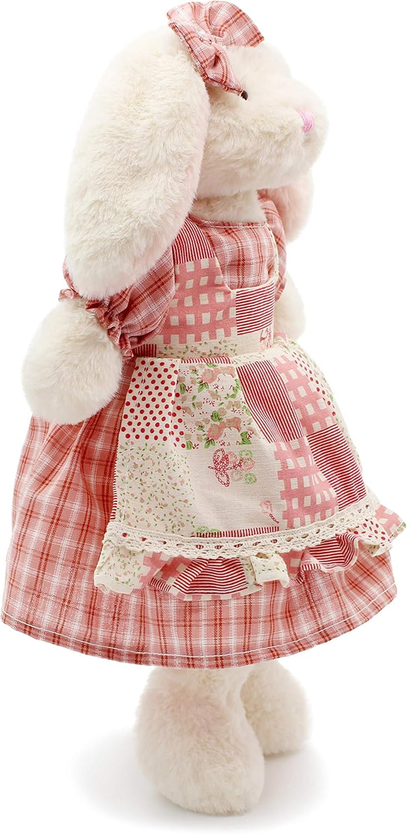 Small Soft Stuffed Animal Bunny Rabbit Plush Toy for Baby Girls 15Inch (White Rabbit Wearing Red Plaid Dress)